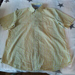 Chaps Easy Care Men's L Shirt Yellow & Blue Plaid Button Down Short‎ Sleeve Top
